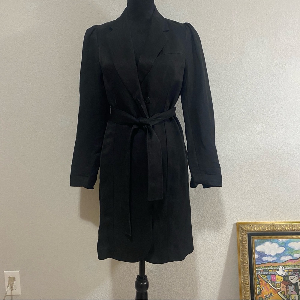 Arket Black Trench Coat, Size 34, Linen Blend